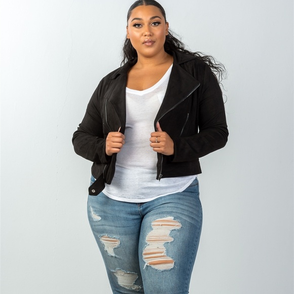 plus size black suede jacket